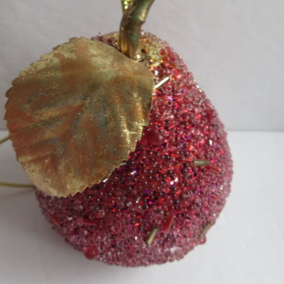 Sugar Beaded Pear Fruit Christmas Ornaments Lot Of 10 Red/Pink/Gold Bugle Beads - Picture 4 of 14